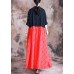 Elegant oversized long coat fall black patchwork red Jacquard pockets overcoat