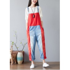 Simple Red pockets Patchwork jeans Jumpsuit Spring