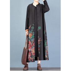 Elegant casual coat fall women coats black prints trench coats