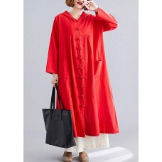 women red overcoat plus size hooded coats pockets Chinese Button coats