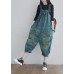 Women Blue pockets Print denim Jumpsuits Spring