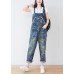 Natural Blue Hole Print Pockets Cowboy Jumpsuit Spring