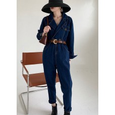 Handmade Blue Peter Pan Collar denim Jumpsuit Spring