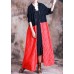 Elegant oversized long coat fall black patchwork red Jacquard pockets overcoat